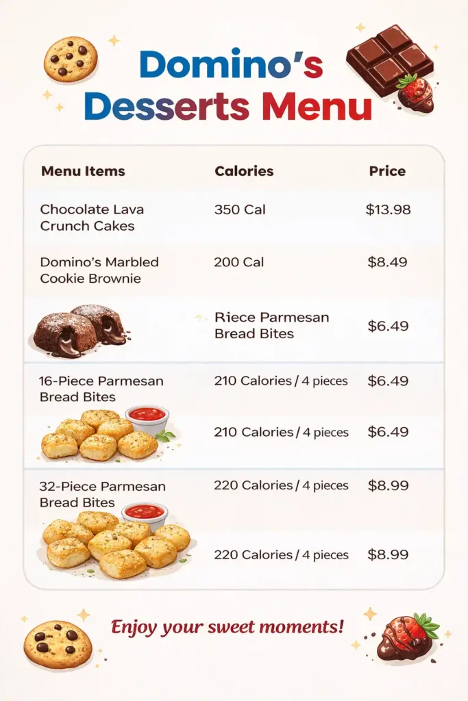 Domino's Desserts Menu Card