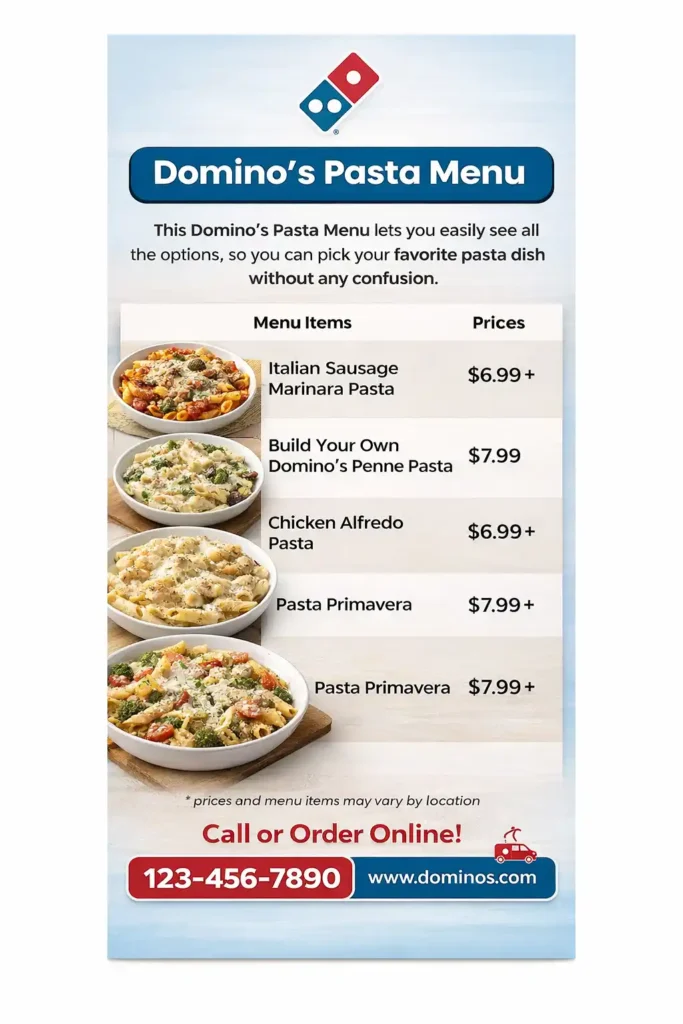 Domino's Pasta Menu Card