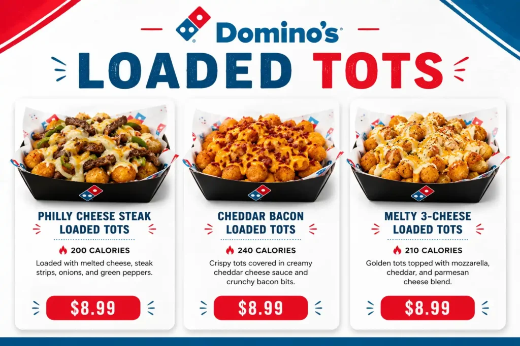 Domino's loaded tots menu with prices'